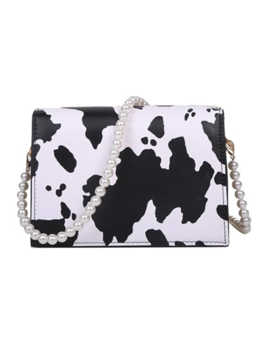 Mini Evening Purse Cow Print Clutch with Pearl Strap Crossbody - Picture 1 of 5